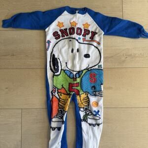 Vintage Snoopy Footed Pajamas Dr. Denton Size 6 Fleece One Piece Peanuts 1990s